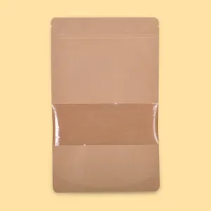 Стоящ хартиен плик с цип 21х31+(2х5), Кафяв с прозорец 0